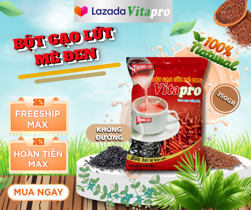 Bột gạo lứt mè đen vitapro bổ sung dưỡng chất cần thiết phù hợp với mọi người dùng giá sốc bất ngờ 300gr ngũ cốc vitapro