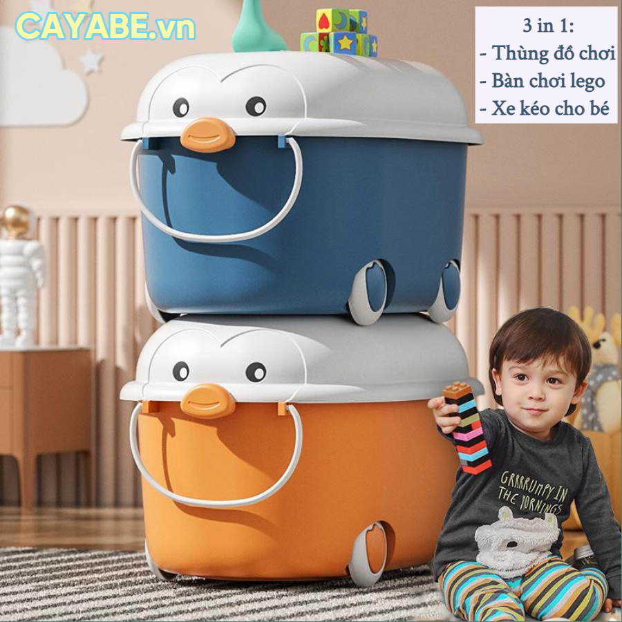 Thùng đựng đồ chơi cho bé, quần áo SIZE LỚN CAYABE hình chim cánh cụt có