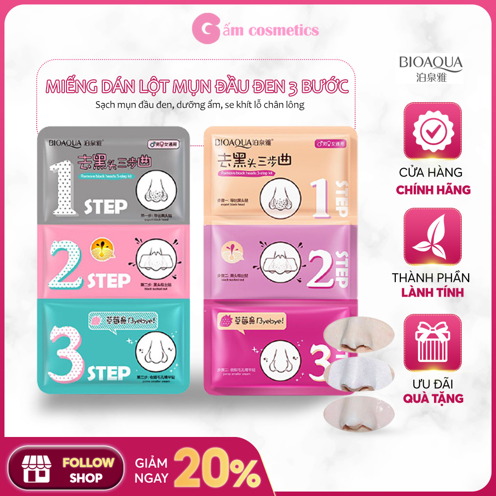 [HCM]Miếng dán mặt nạ lột mụn đầu đen vùng mũi Bioaqua nội địa Trung làm sạch mụn se khít lỗ chân lông sau 3 bước - Gấm Cosmetics