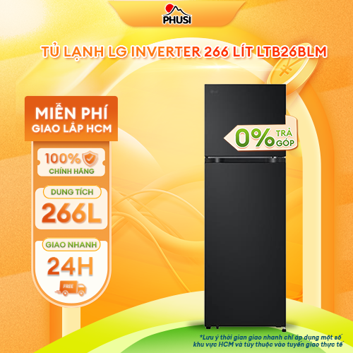 Trả góp 0% - tủ lạnh lg inverter 266 lít ltb26blm - hàng chính hãng - mới 100%