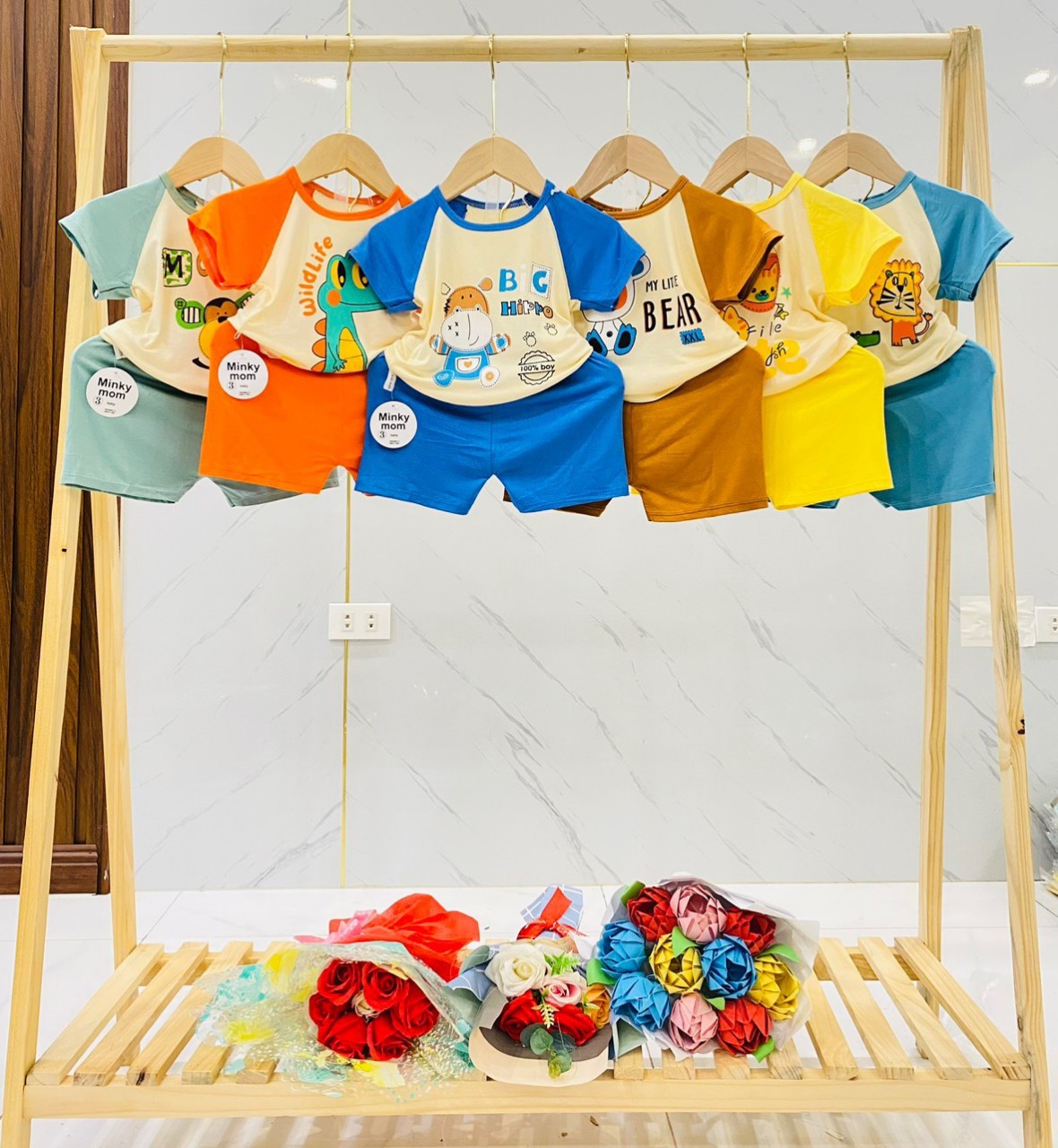 Bộ cộc tay vải cotton thun lạnh cho bé 5-14kg