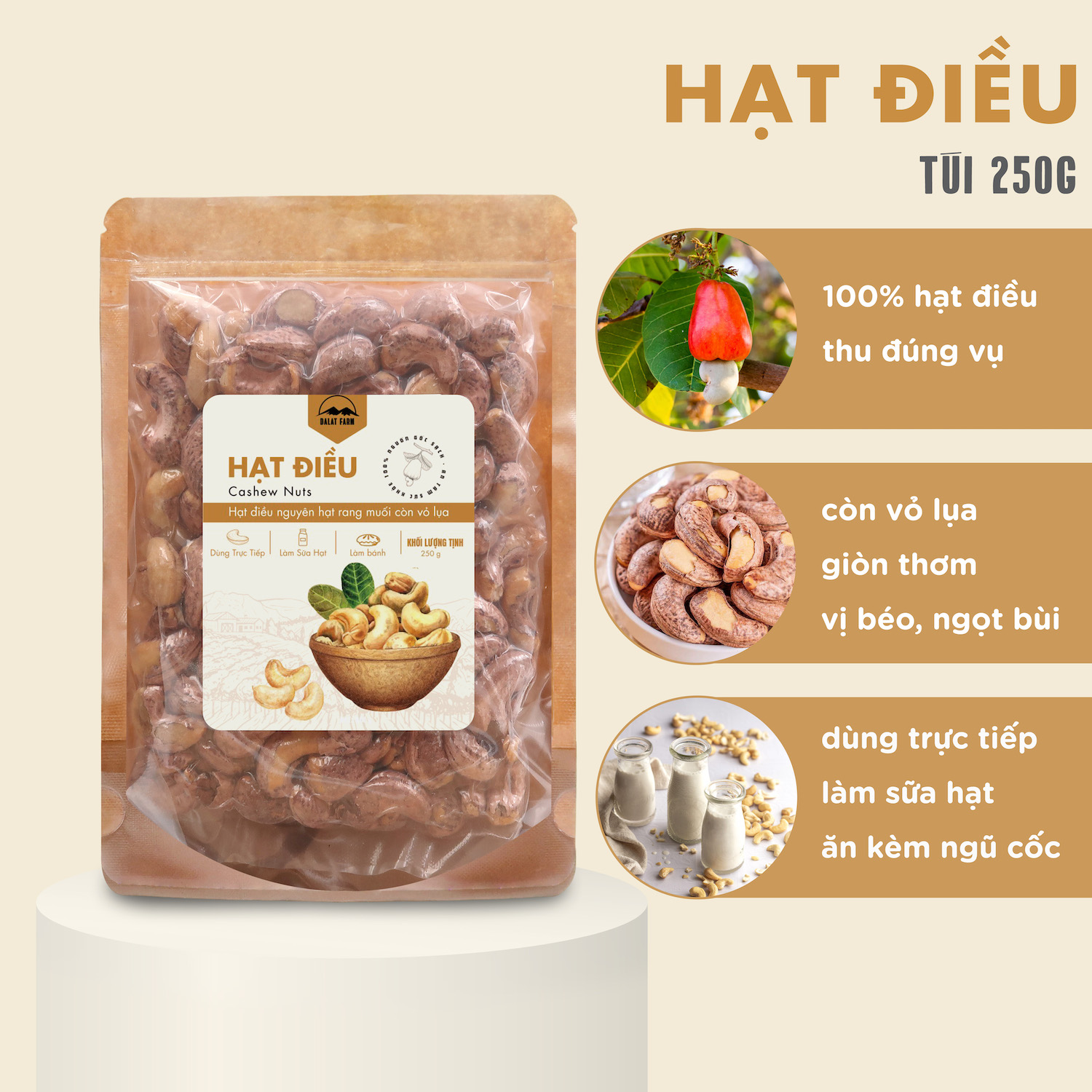  Hạt Điều DalatFarm - Túi 250g 