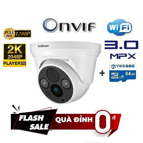Camera wifi srihome sh030 3.0mpx 2k 1296p- hình ảnh full hd siêu nét, wifi siêu khỏe,tặng thẻ 64g