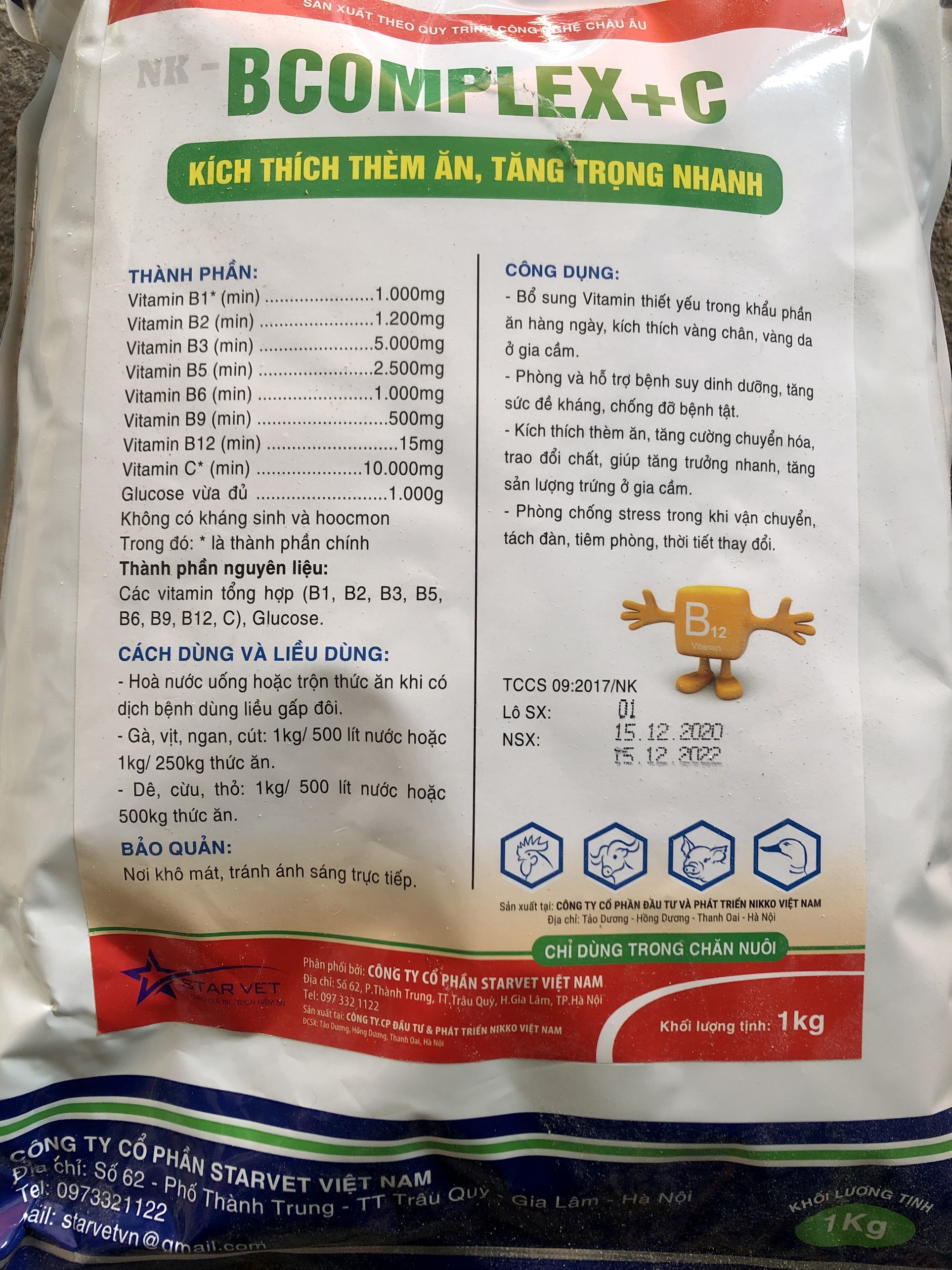 Star bcomplex + c 1kg bổ sung vitamin nhóm b và c, kích thích thèm ăn, tăng trọng nhanh