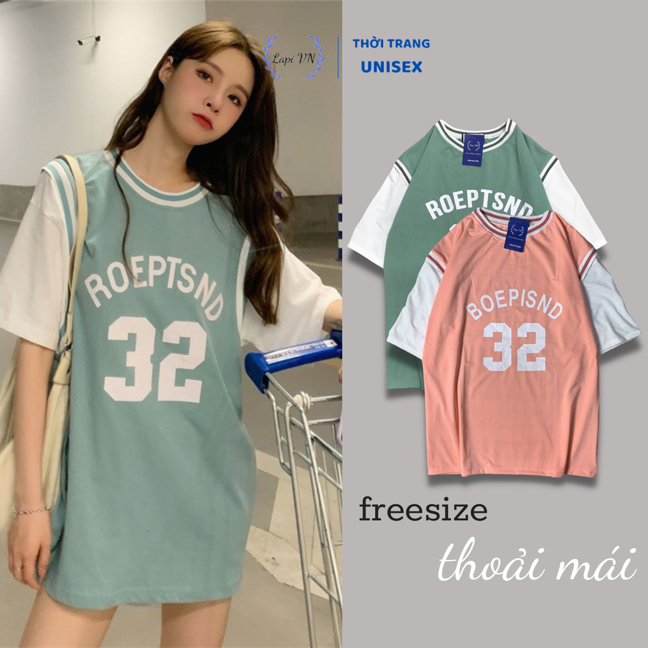 Áo Thun Bóng Rổ Unisex Nam Nữ In Số 32 ROEPTSND - Lapi VN, Chất Cotton Form Rộng Tay Lỡ Cổ Tròn Freesize