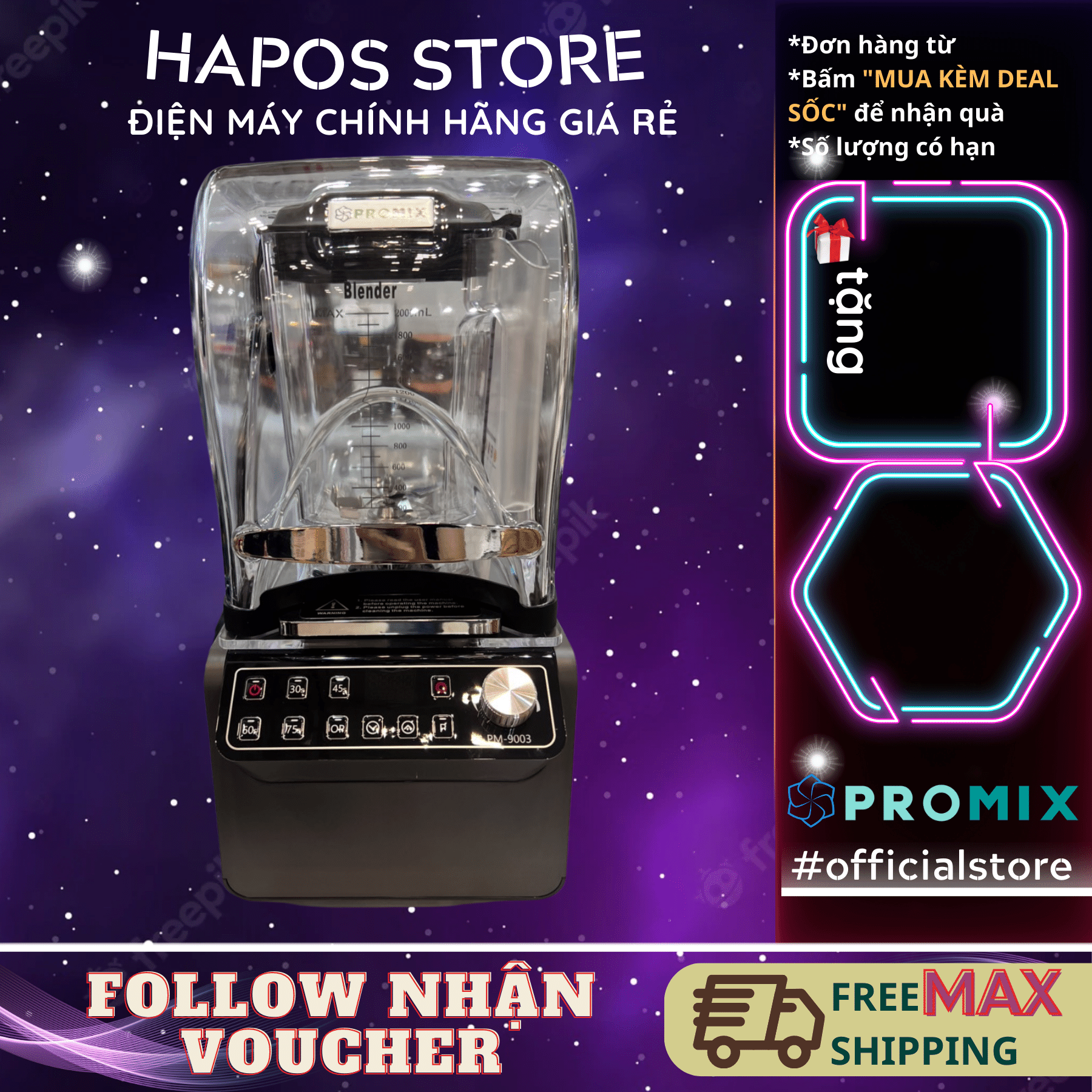 Máy xay sinh tố công nghiệp promix pm-9003 - 1800w - 2 lít - phù hợp cho quán - bao gồm hộp chống ồn
