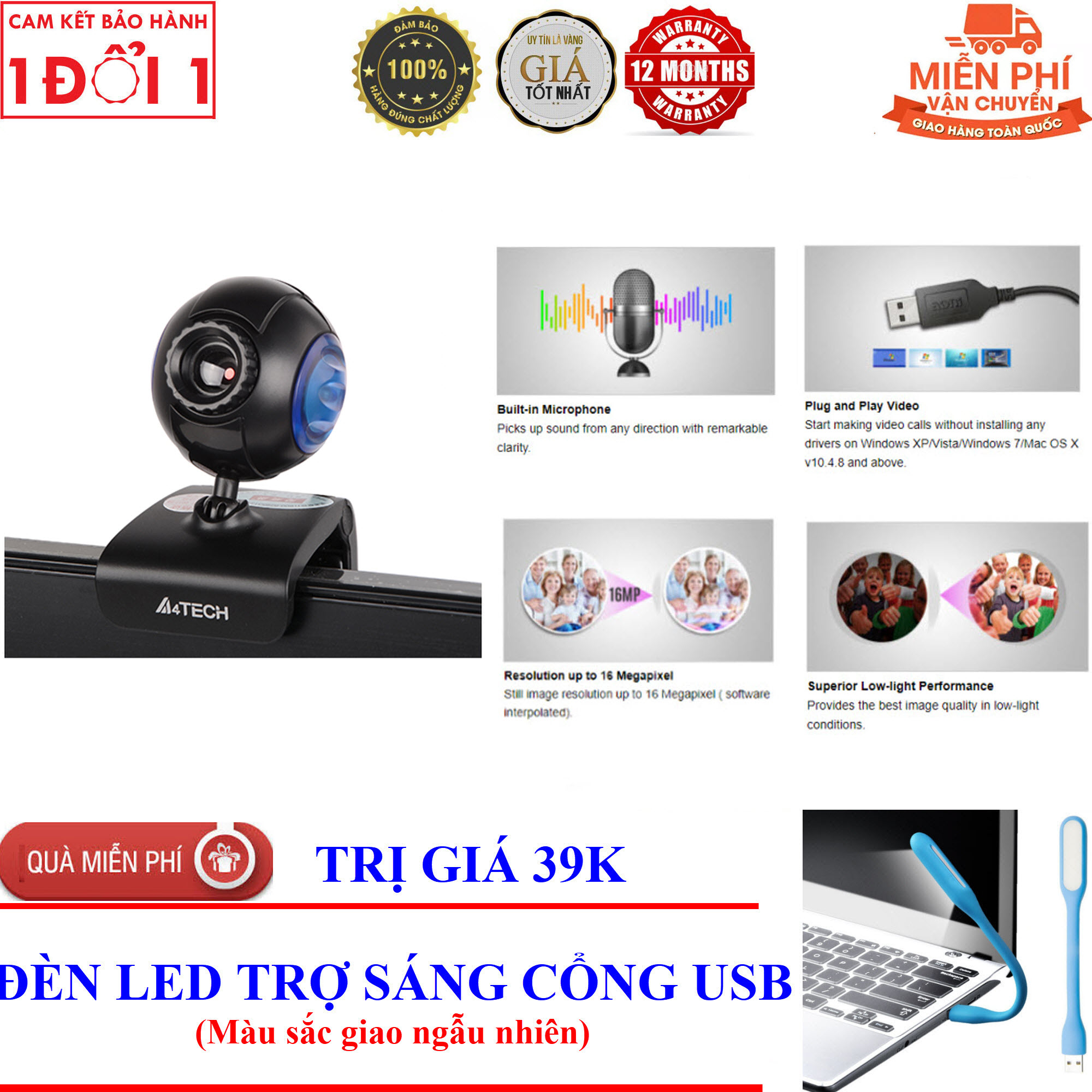 TẶNG Đèn LED USB Trợ Sáng - WEBCAM MÁY TÍNH, PC, LAPTOP A4TECH PK-752F Góc Rộng 60 Độ Có Tích Hợp Micro Phù Hợp Cho Học Online, Họp Trực Tuyến