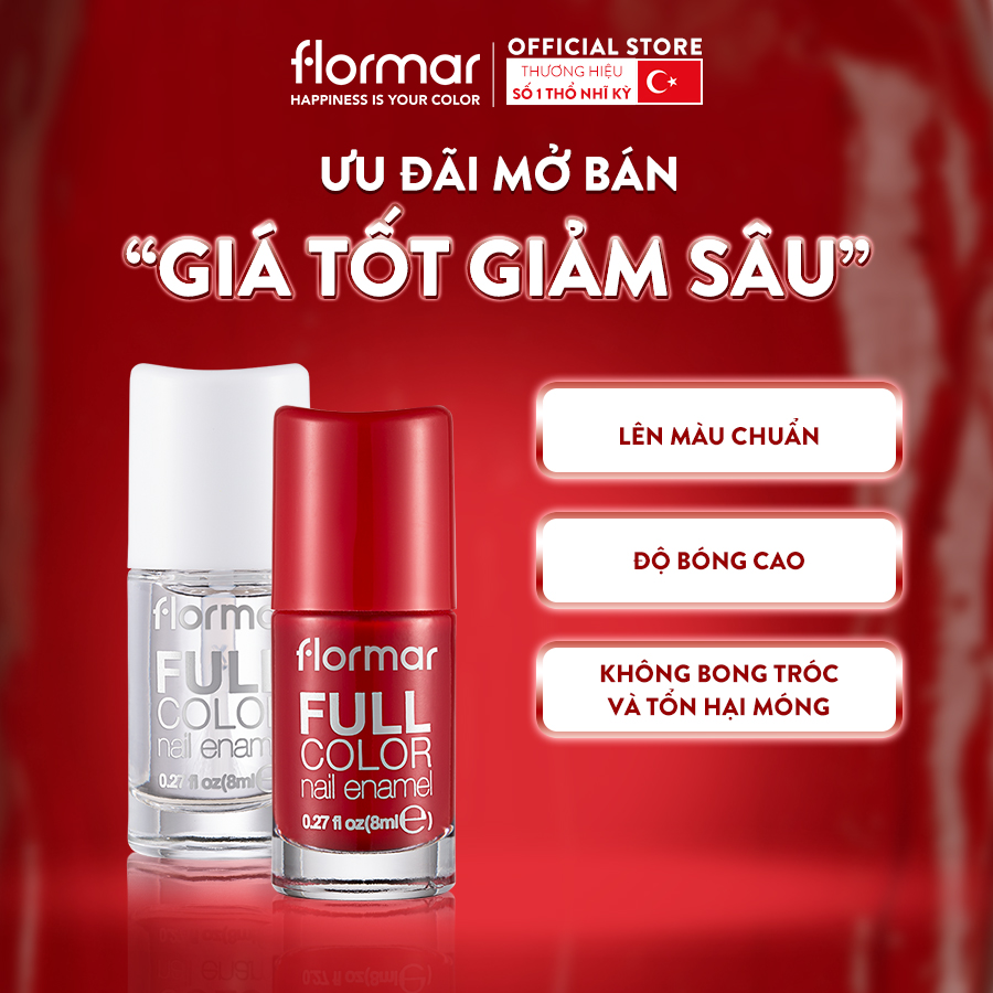Sơn móng Flormar Full Color Nail Enamel 8ml bền màu dưỡng móng duy trì độ bóng bền lâu, ngăn ngừa mọi tổn hại đến móng