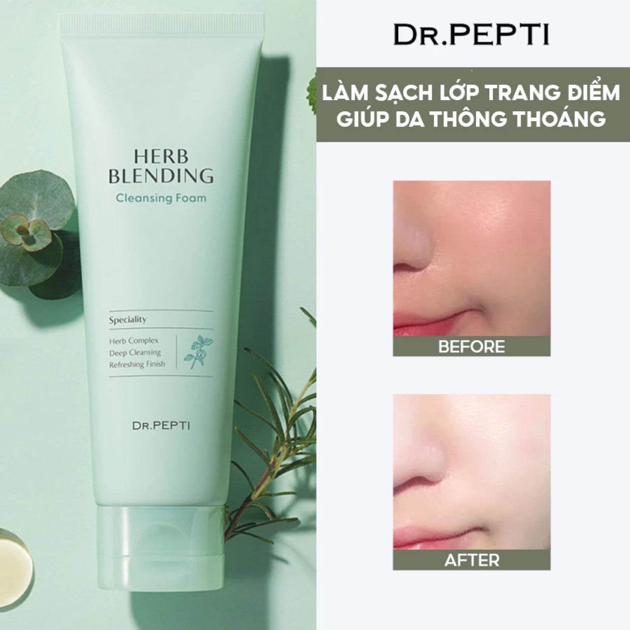 Sữa Rửa Mặt Thảo Dược Dr.Pepti+ Herb Blending Cleansing Foam mẫu mới