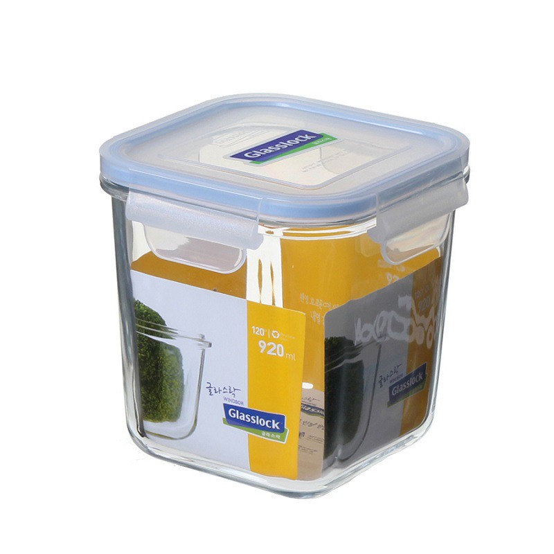 Hộp thủy tinh đựng thực phẩm GLASSLOCK 920ML, Hộp thủy tinh vuông dáng cao dùng được trong lò vi sóng, tủ lạnh