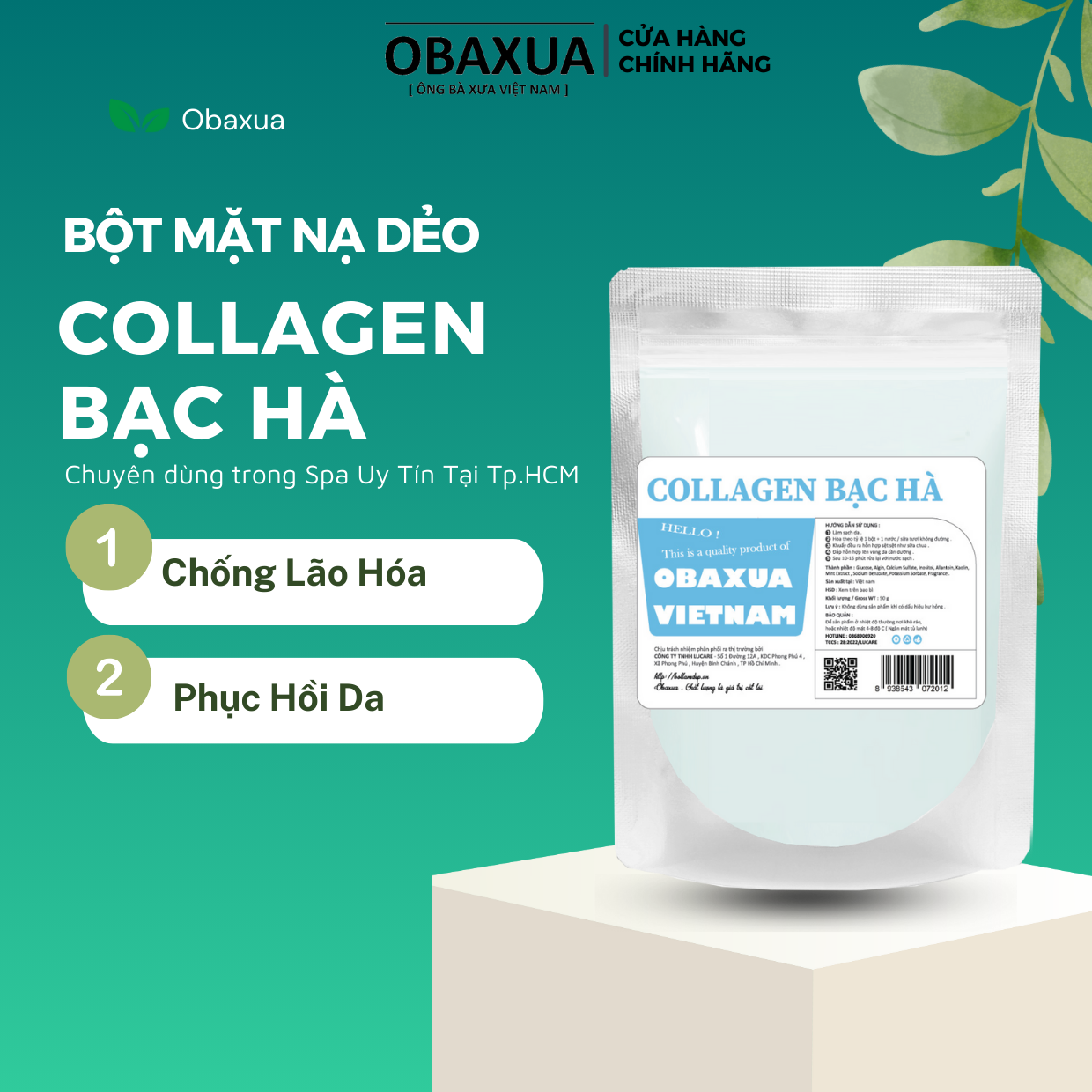 Bột Đắp Mặt Nạ Dẻo Colagen Bạc Hà (mask dẻo) OBAXUA - Dùng cho spa
