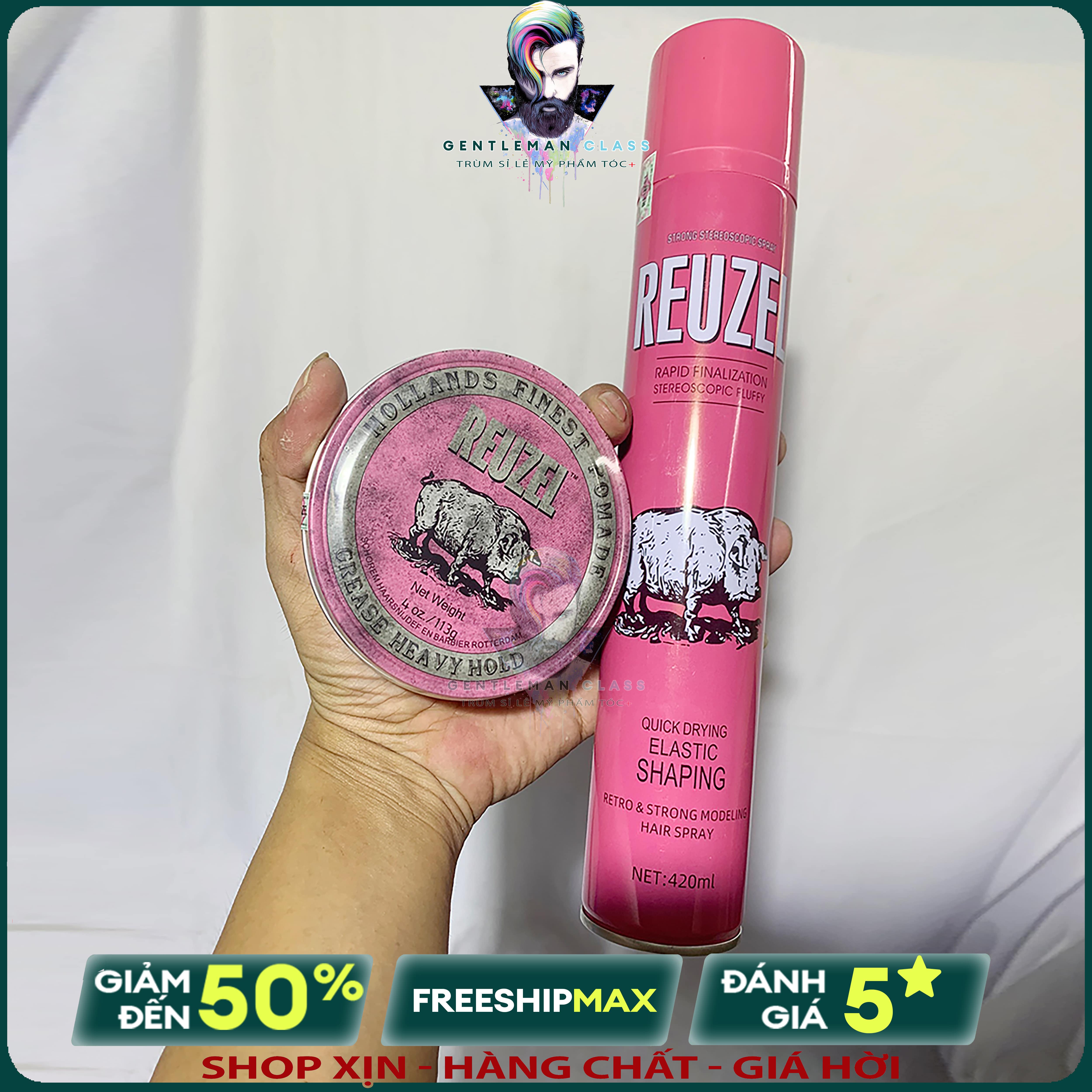 Combo gôm sáp vuốt tóc nam reuzel pink - gôm vuốt tóc 420ml + sáp lợn hồng 113gram thơm dịu siêu giữ nếp