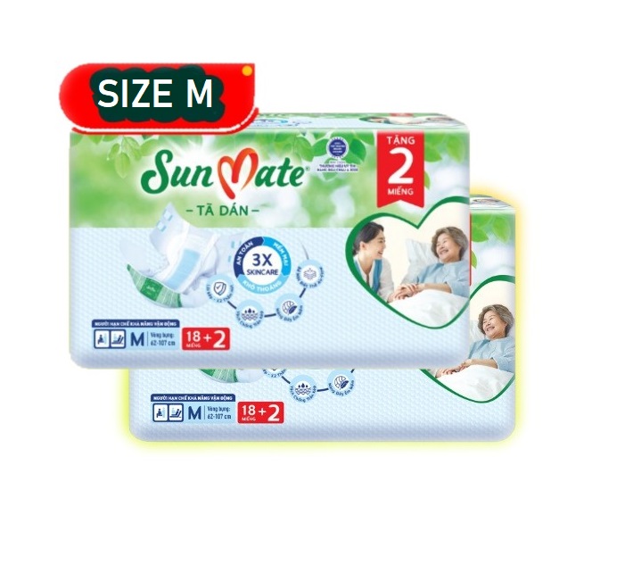 Combo 2 tã dán sunmate size m18+2 / l18+2 mẫu mới tã dán người lớn