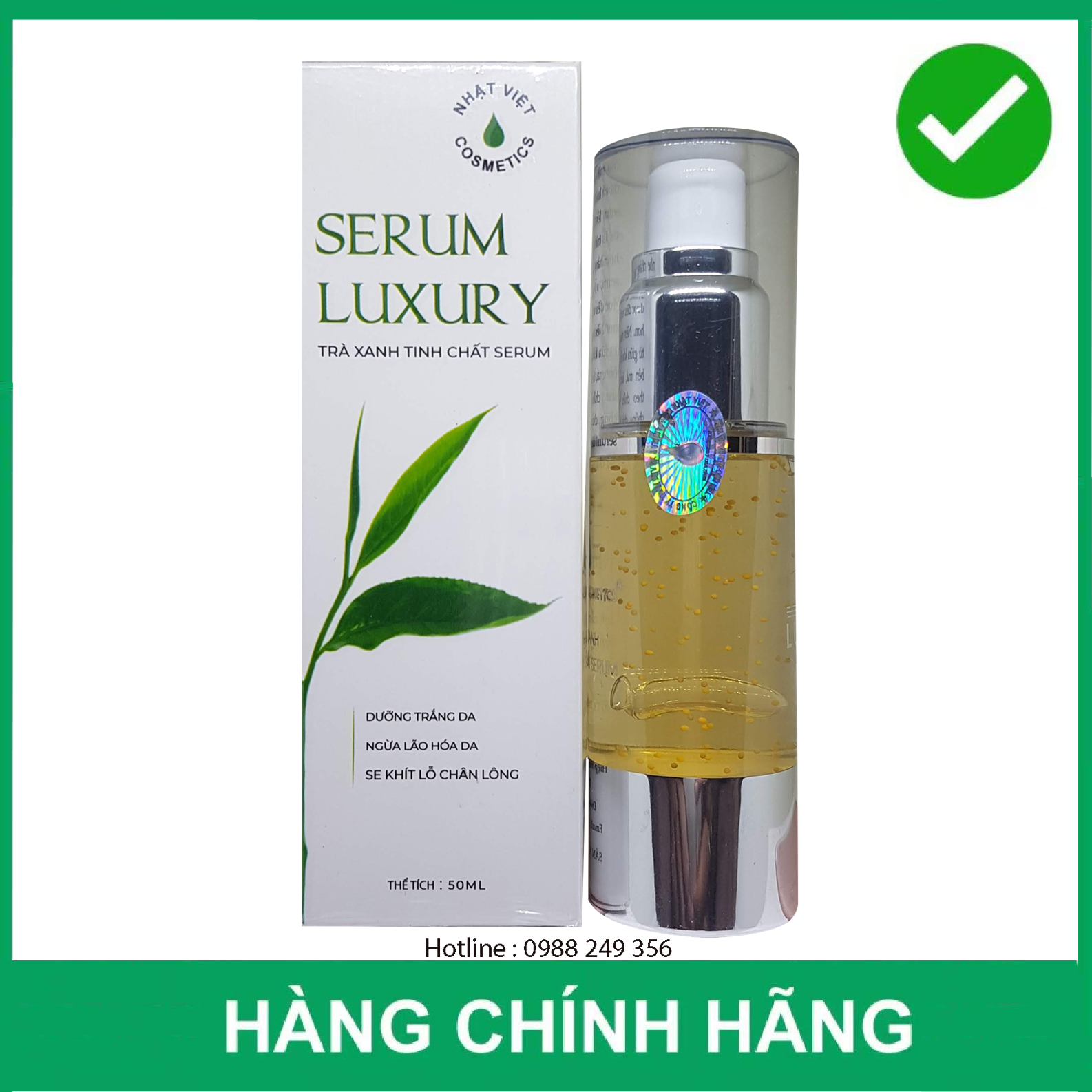 [HCM]SERUM LUXURY TRÀ XANH TINH CHẤT SERUM DƯỠNG TRẮNG DA NGỪA LÃO HÓA SE KHÍT LỖ CHÂN LÔNG NHẬT VIỆT COSMETICS 50ML