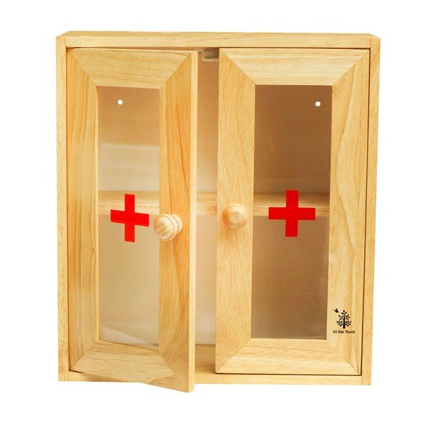 Tủ thuốc cửa mica | mina shop q12_gỗ đức thành - 40241, 2 cách cửa và có 2 ngăn, gắn tường, thành phần gỗ cao su, mica & md9f, kt:30.5 x 14.5 x 33.5 cm, đóng gói: cái/bao nylon