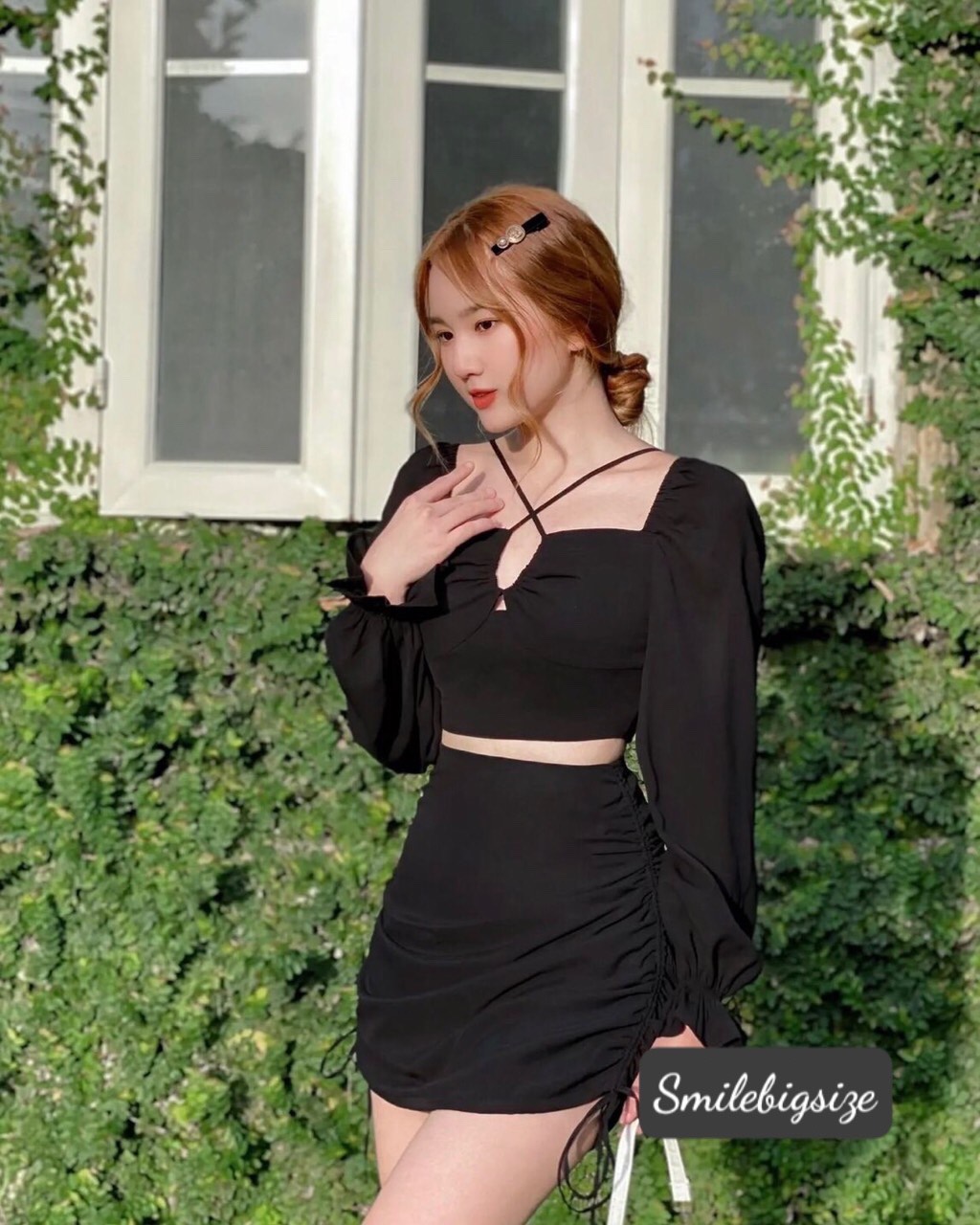 Áo croptop bigsize nữ,áo kiểu croptop Smile bigsize tay dài trể vai AC05 60-90kg