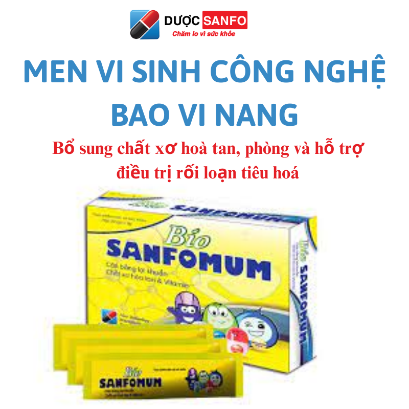 Men vi sinh Bio sanfomum Hỗ trợ phòng và điều trị rối loạn tiêu hóa, hộp 12 gói