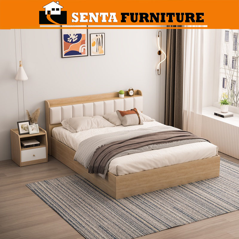 Giường ngủ hiện đại gỗ công nghiệp phủ melamine sang trọng 1m2, 1m4, 1m6, 1m8 Senta31.6