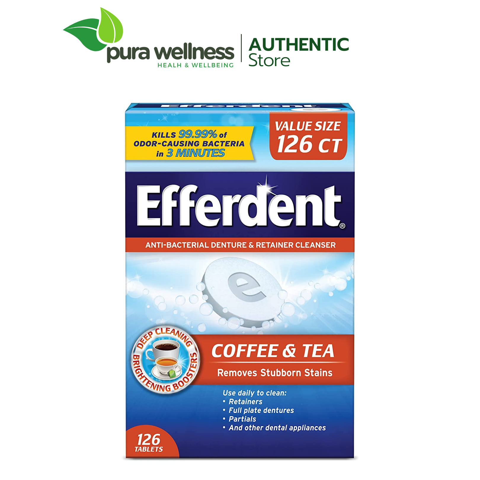 Efferdent Coffee & Tea Viên sủi làm sạch và vệ sinh hàm giả răng giả hàm tháo lắp, khay chỉnh nha 126 viên