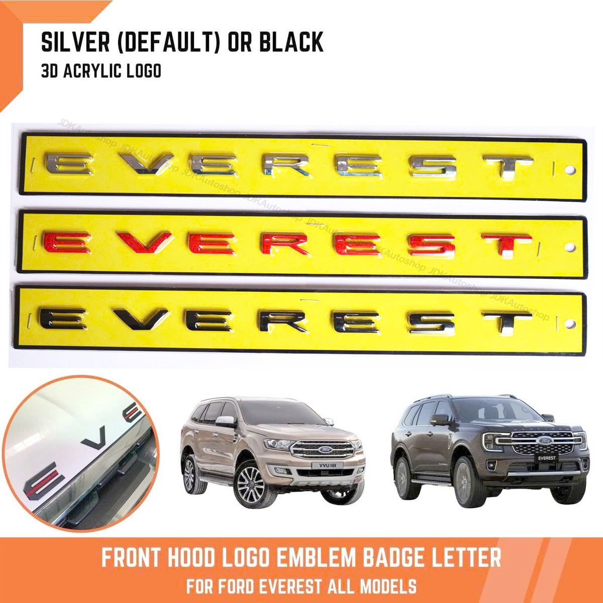 Chữ Nổi Everest Dán Viền Nắp Capo Ford Everest - Tem Chữ Everest Dán Capo