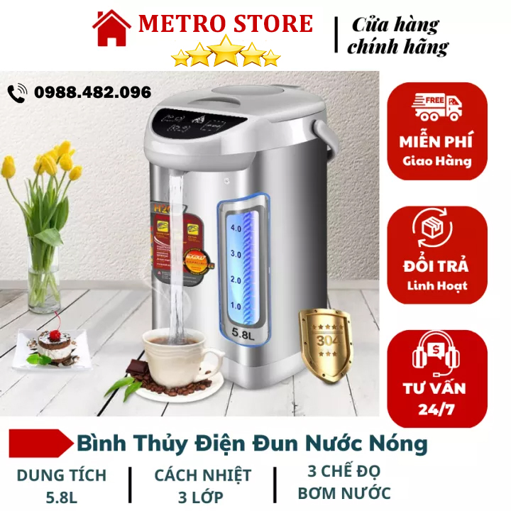 Bình thuỷ điện thông minh, bình thủy điện đa năng, binh thuy dien - bình thủy điện đun nước nóng 5.8l bình giữ nước nóng siêu lâu, tiện lợi với chế độ tự động đun sôi khi nước nguội, dễ sử dụng, an toàn - bảo hành 1 năm