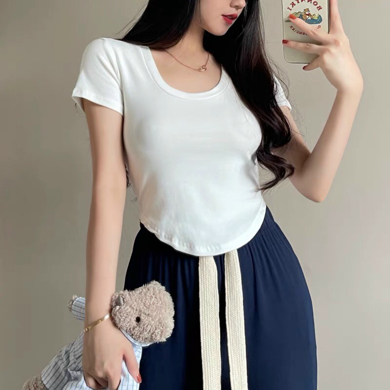 Áo Thun Nữ Cổ Tròn Vạt Bầu Hàng đẹp Co giãn 4 chiều siêu cá tính phối đồ đẹp