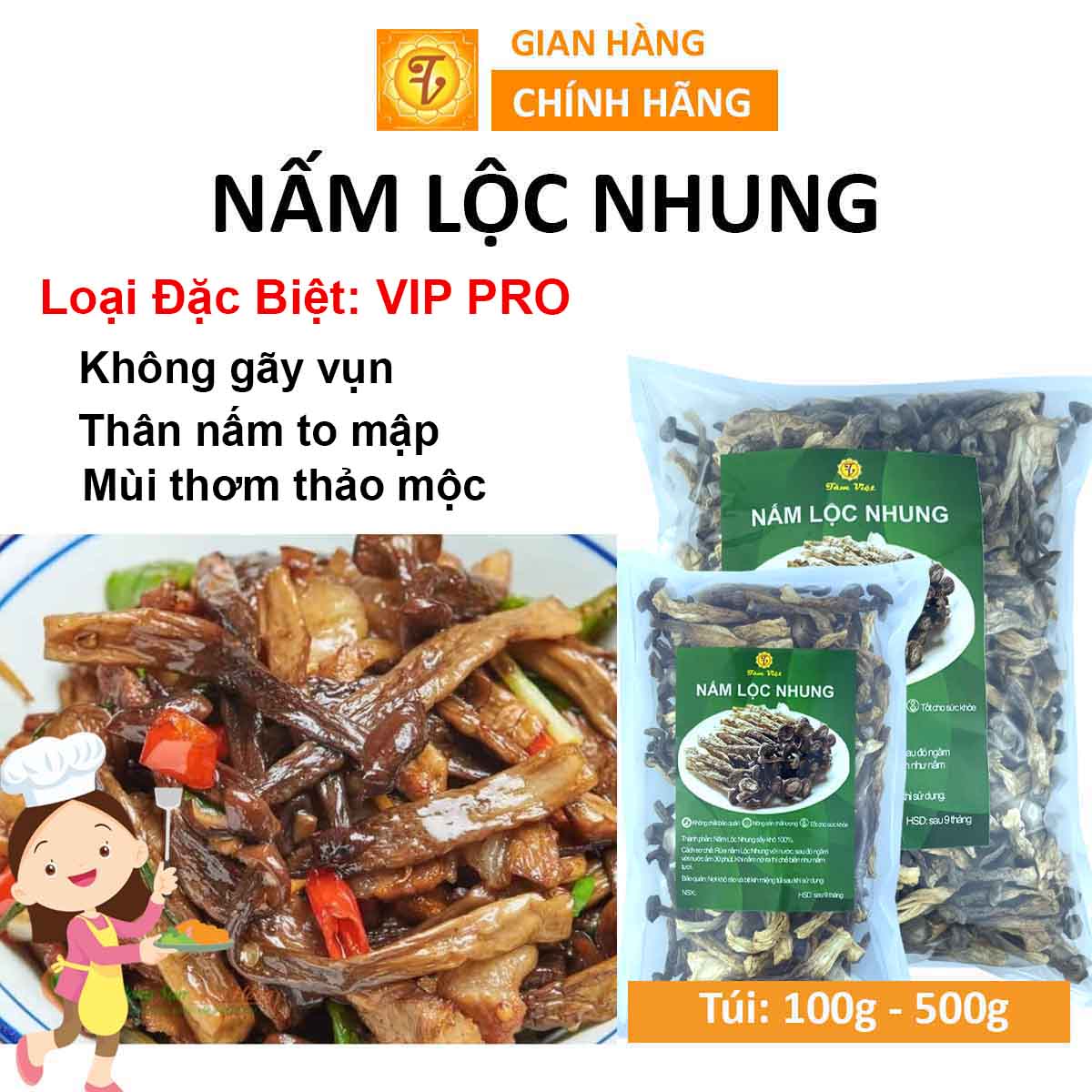 Nấm Lộc Nhung, nấm nhung hươu, Không gây vun Thân nấm to mập Mùi thơm thảo mộc Túi: 100g - 500g