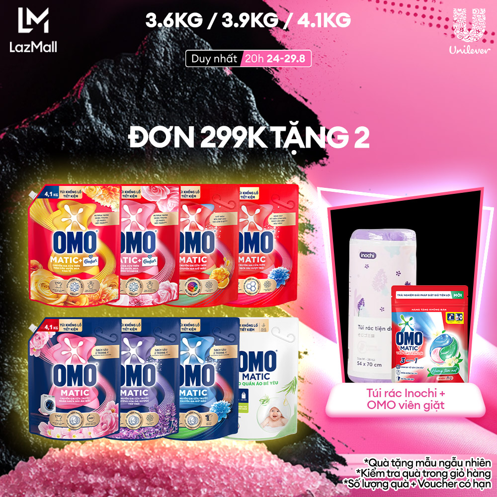 Túi nước giặt OMO Matic COMFORT 4.1kg dành cho máy giặt cửa trên/cửa trước, xoáy bay vết bẩn, hương thơm bền lâu (bao bì tùy lô nhập hàng)