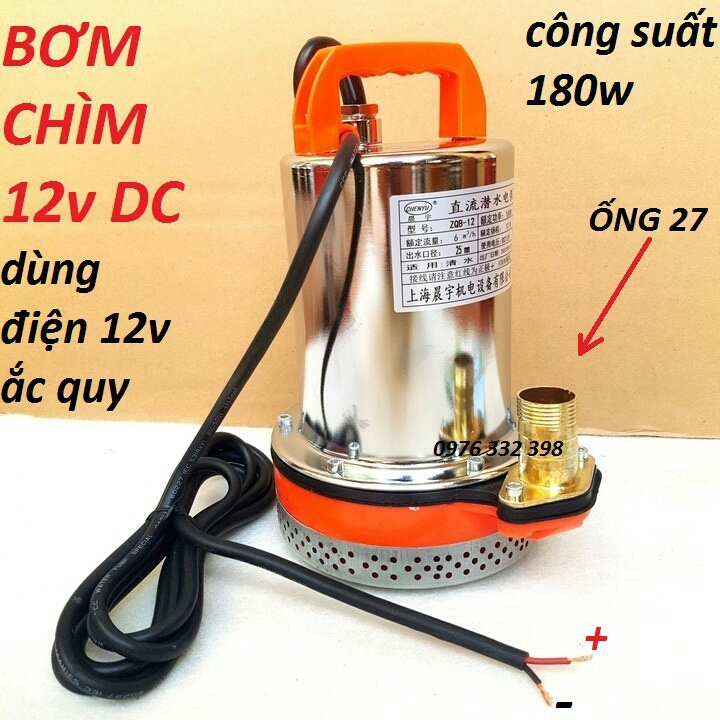 Máy bơm chìm ZQB-12v 180W thân Inox 304 Cao cấp Không rỉ | máy bơm nước thả tõm 12v | máy bơm tõm