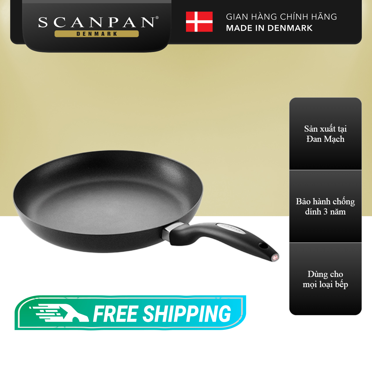 Chảo chống dính đáy từ Scanpan IQ 24cm 64002400, chống dính không chứa BPA an toàn cho sức khoẻ, dùng được trong máy rửa bátbảo hành 3 năm, sản xuất tại Đan Mạch