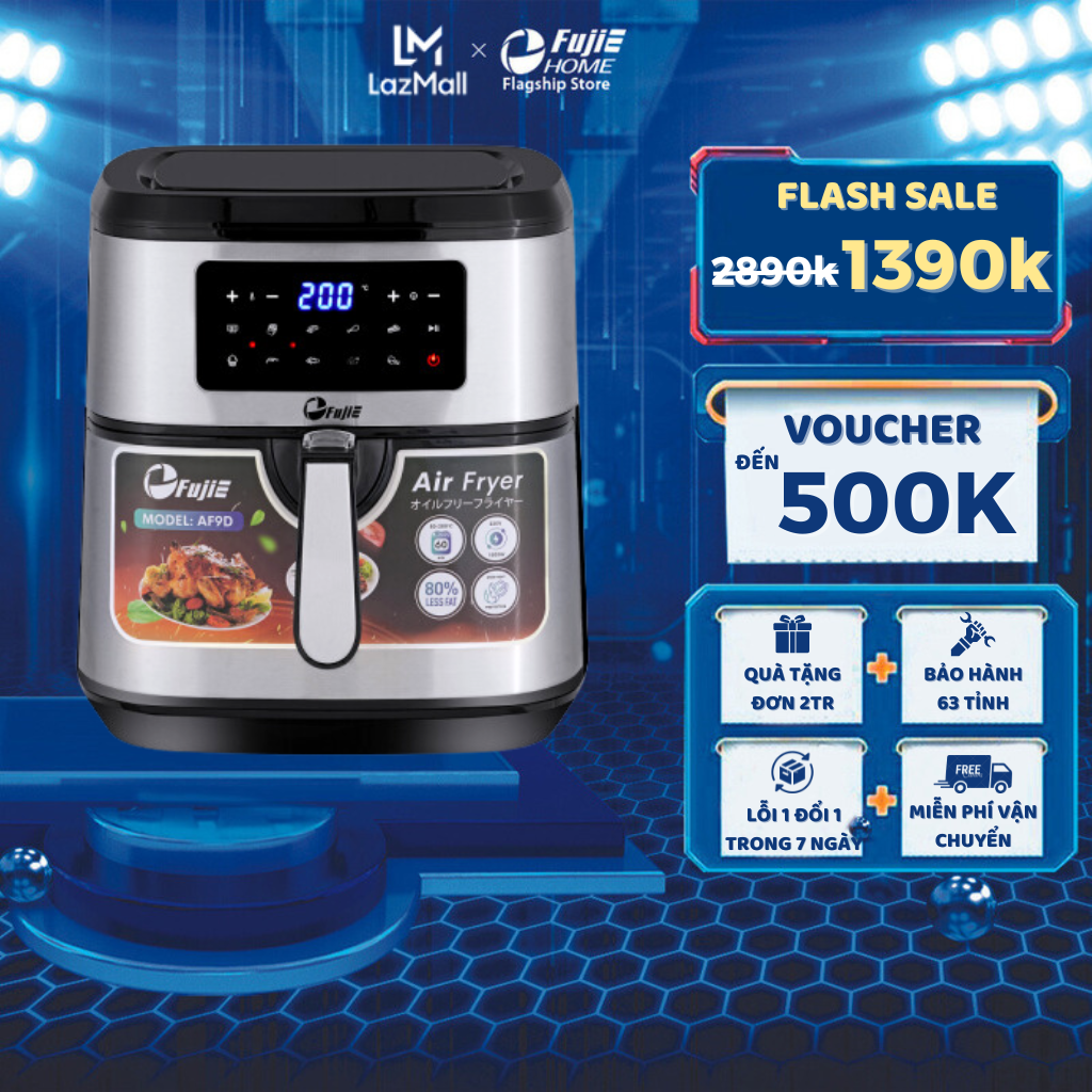 Nồi chiên không dầu Fujie Home AF9D dung tích lòng nồi 9,2 lít - Lò chiên không dầu công nghệ Nhật Bản bảng điều khiển cảm ứng điện tử - Chương trình chiên nướng tự động cài đặt sẵn - Bảo hành điện tử toàn quốc 24 tháng