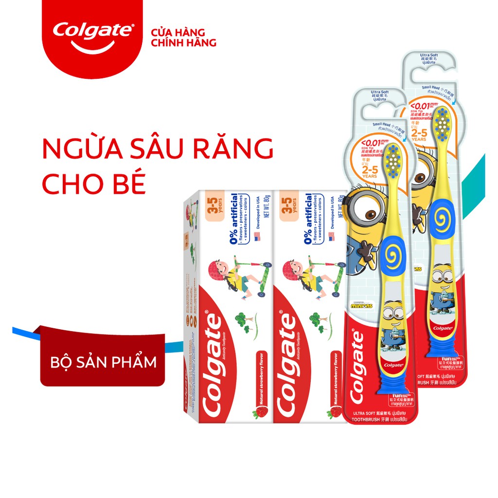 Combo 2 Bàn chải đánh răng Colgate Minion và 1 Kem đánh răng Colgate Kid Free From bé 3-5 tuổi