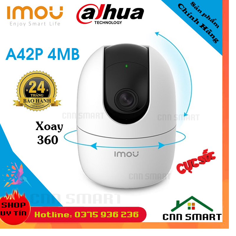 Camera Wifi Trong nhà Imou A42P Độ phân giải 4MP Siêu Nét, Xoay 360, Đàm thoại 2 chiều, cảnh báo theo dõi chuyển động, hồng ngoại 10m, tính năng Wifi - IPC-A42P Bảo hành chính hãng 2 năm