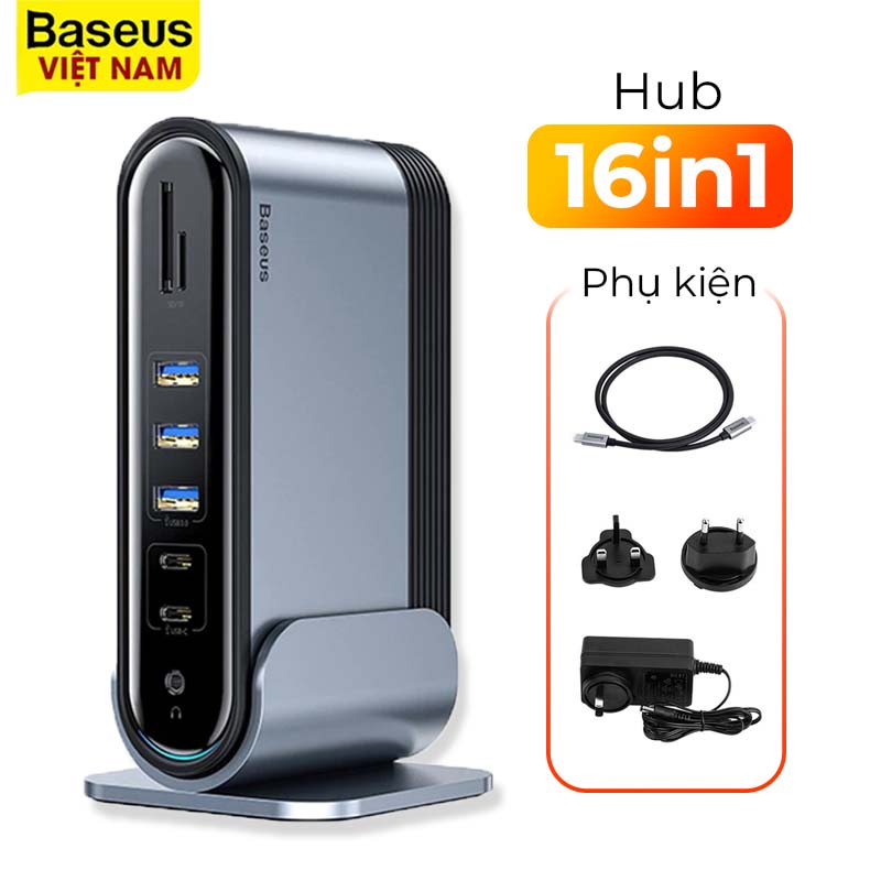 Hub đa năng baseus 17in1/16in1 từ usb-c sang 4k hd/rj45/vga/usb 3.0/usb 2.0/pd/sd+tf cho máy tính xách tay macbook pro...