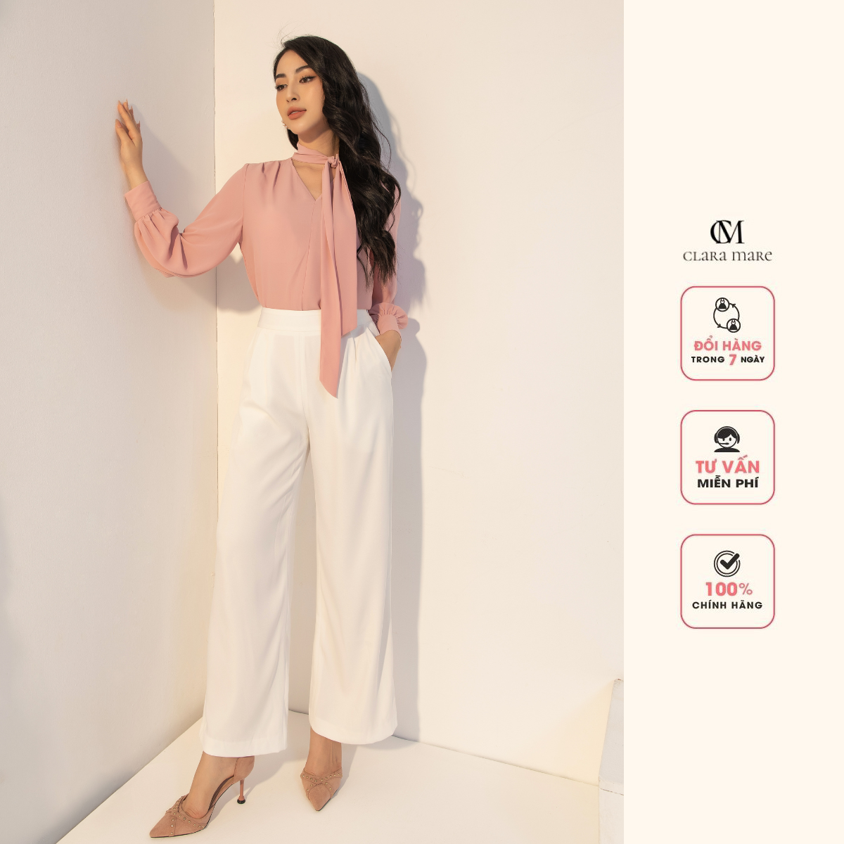 Quần suông dài, túi chéo TRS30051 Clara Mare - Quần ống đứng có túi sườn, lên dáng chuẩn, chất lượng cao