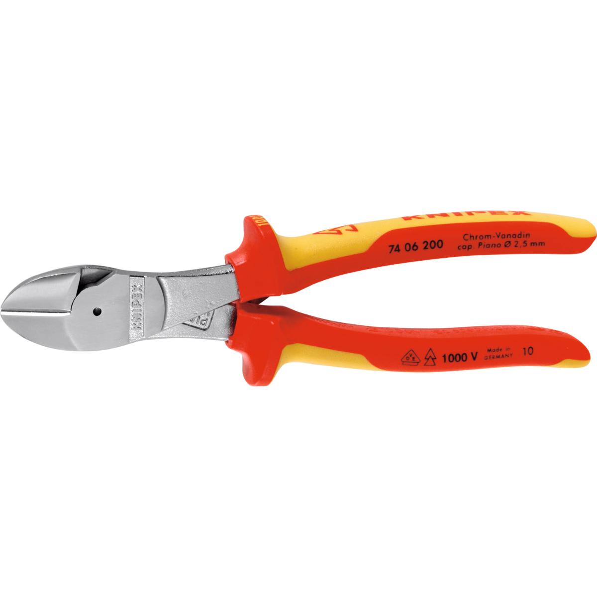 Kềm Cắt Mặt Chéo Mạ Crom, Cách Điện Knipex 160mm 74 06 160
