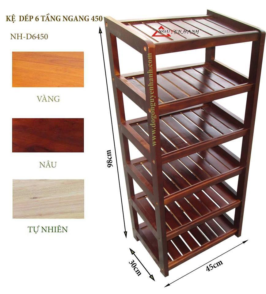 Kệ dép gỗ cao su 6 tầng dài 45cm