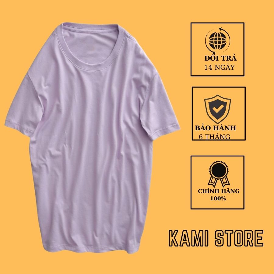 Áo thun kami nam nữ unisex form rộng tay lỡ 100% cotton màu tím pastel