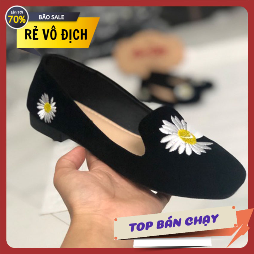 Giày búp bê nữ thêu hình hoa cúc sang trọng 2020