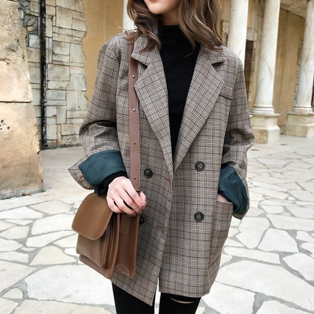 [Hàng Hot] Áo Khoác Vest Blazer Nữ Công Sở Dài Tay Kẻ Caro Đính Cúc Dày Dặn Khoác Ngoài Phong Cách Hàn Quốc Phối Đồ Cực Đẹp Thời Trang Kiểu Cách Đi Chơi, Đi Dự Tiệc D.ONE FASHION, Mẫu Free Size (40-55Kg) Mặc Vừa