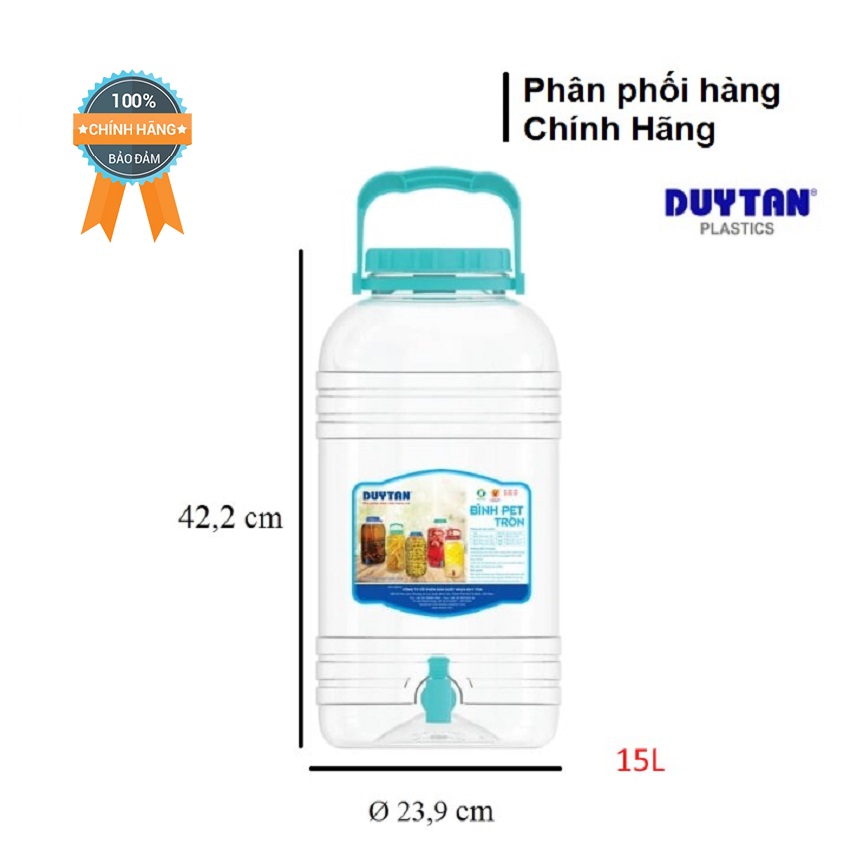 [HCM][ RẤT TIỆN LỢI ] Bình PET Đựng Nước Tròn Có Vòi 15 Lít Duy Tân (Ø 239 x 422 cm) No.626 chất liệu nhựa P.E chính phẩm cao cấp.
