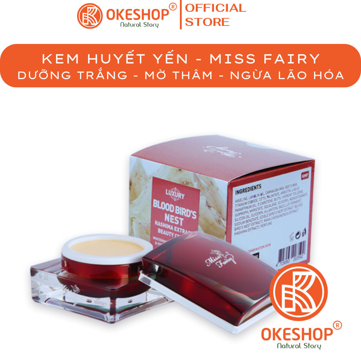 Kem miss fairy huyết yến 12g - dưỡng trắng - xoá mờ thâm nám - chống nhăn chống lão hoá