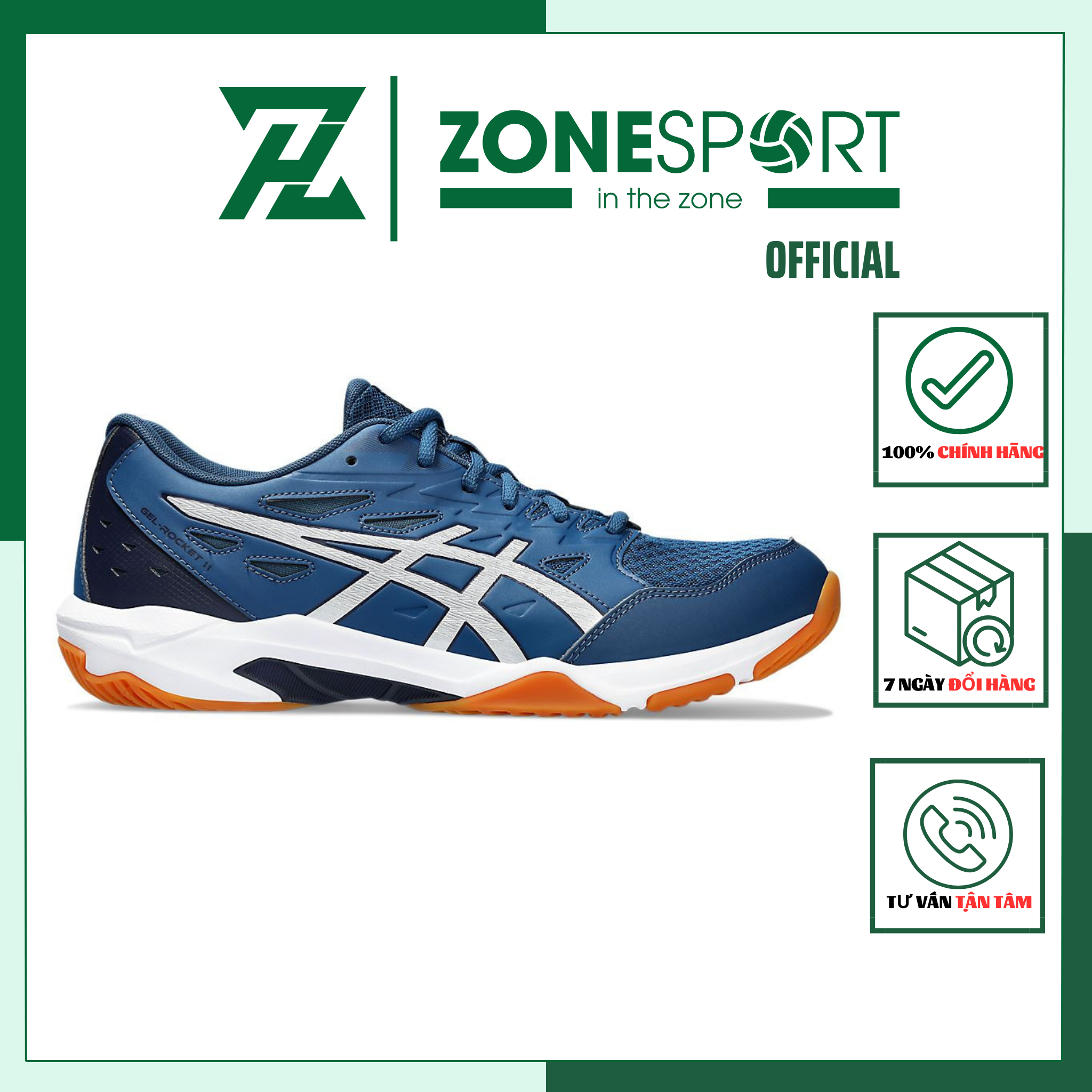 Giày Asics Gel Rocket 11 Xanh Đen - Giày Bóng Chuyền, Cầu Lông, Tennis cổ thấp đa năng linh hoạt lướ