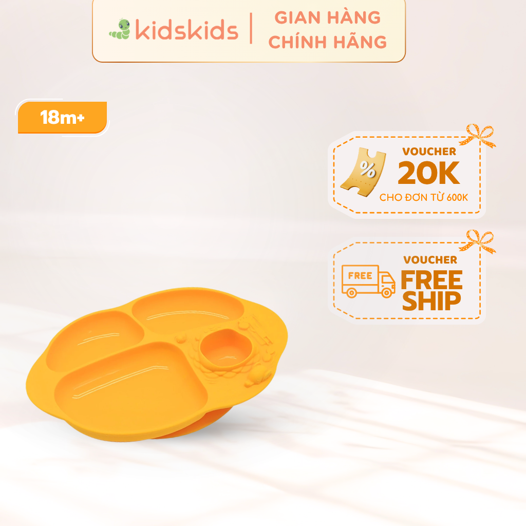 Đĩa ăn dặm silicon chia ngăn có đế hút chân không chống đổ Yummy Marcus & Marcus - Lola