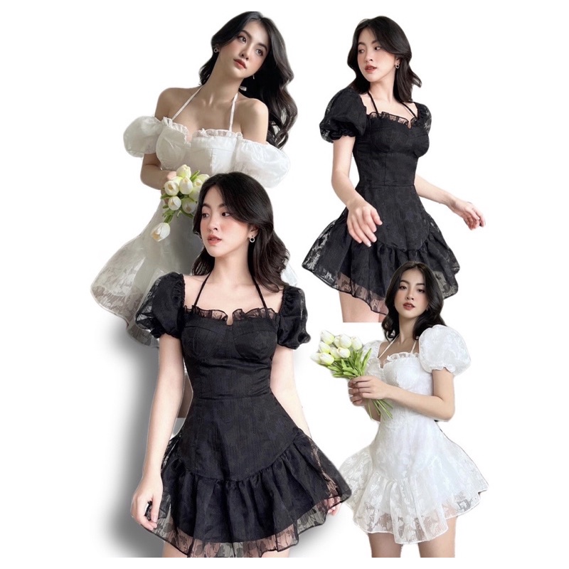 Đầm maxi hoa nổ cúp ngực dây yếm rớt tay xoè