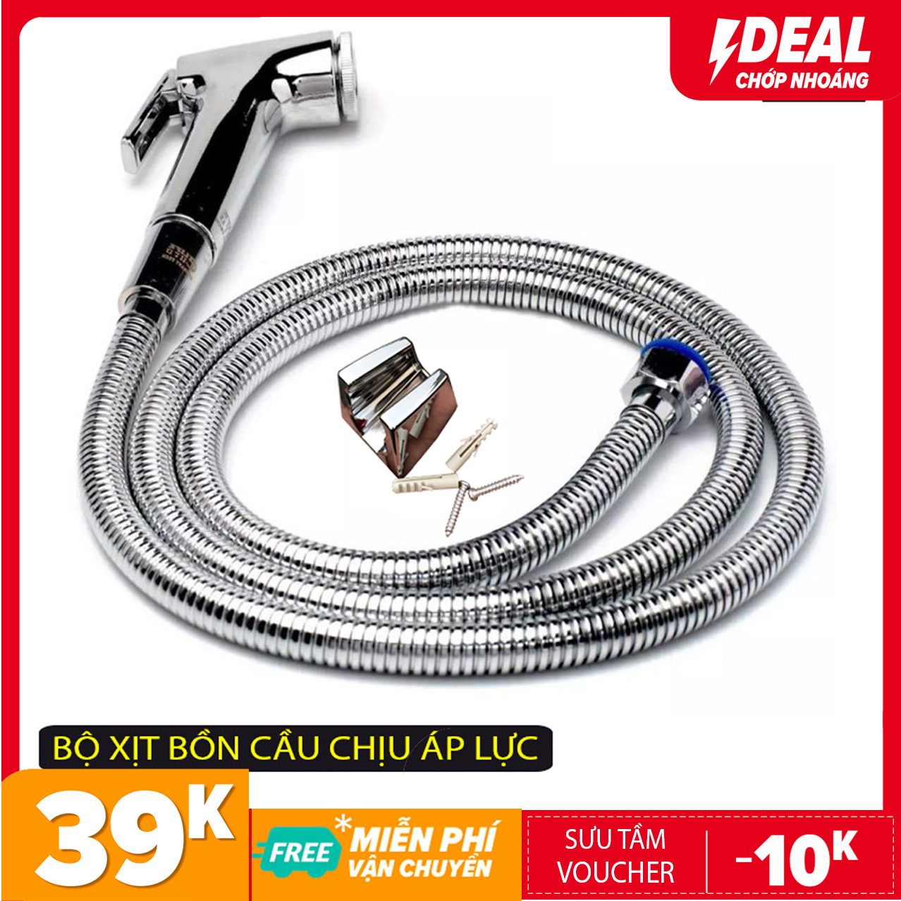 Vòi xịt bồn cầu chịu áp lực, vòi xịt rửa chịu áp đa năng, Sản phẩm được thiết kế với piston tăng áp, giúp dòng chảy mạnh,.thổi bay mọi vết bẩn..Lực xịt cực mạnh - Tặng đế cài và băng tan