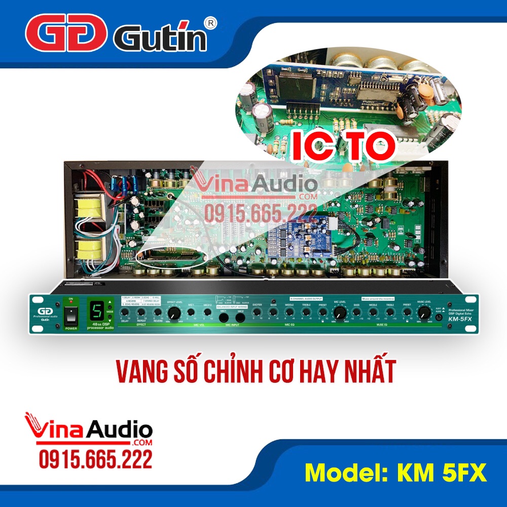 Vang GD Gutin KM5FX - Loại 1 IC to - Dòng vang số chỉnh cơ tích hợp 8 chế độ karaoke, vang có Reverb hay nhât, chống hú siêu tốt, dễ chỉnh - Tặng dây canon