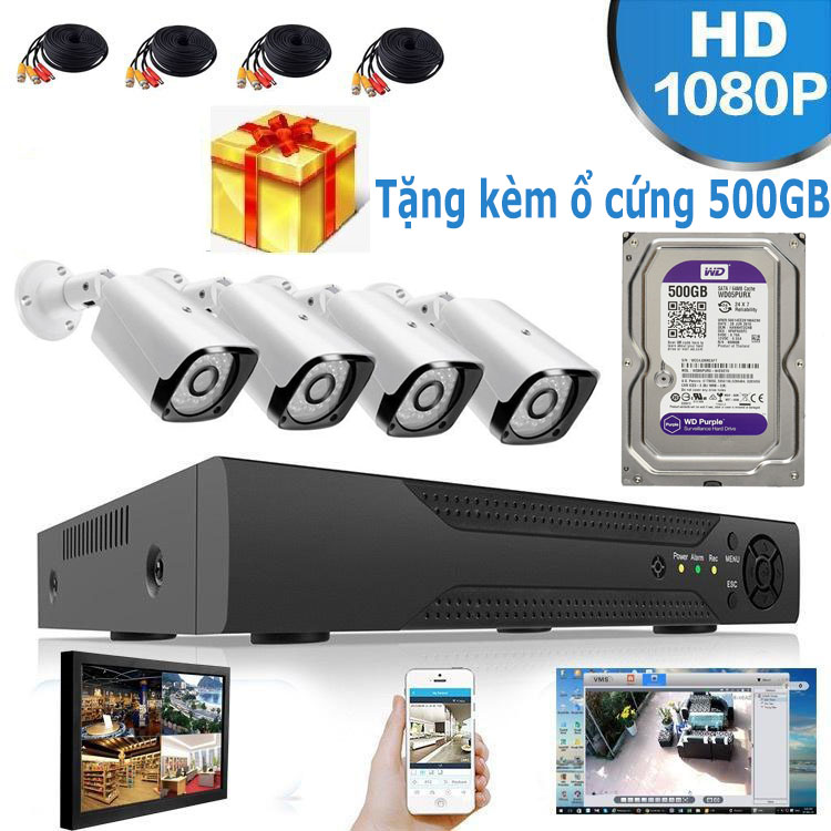 Bộ kit camera ahd 4 kênh 2.0mp full hd kèm ổ cứng 500gb