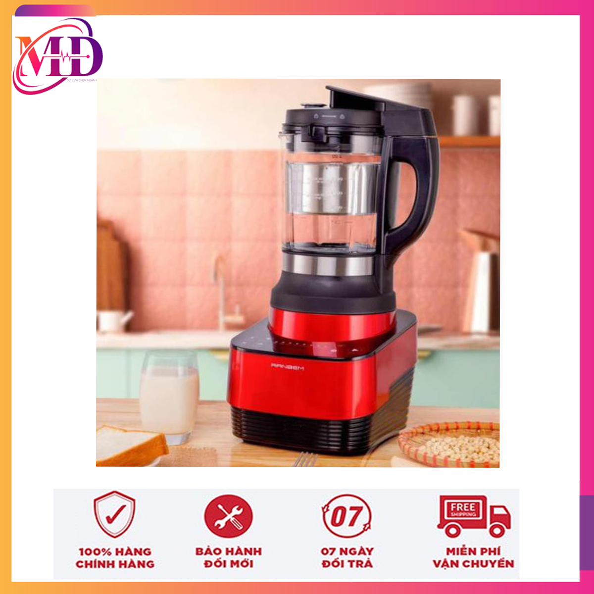 Máy làm sữa hạt Ranbem 735i phiên bản mới hơn 735h, nắp innox chống tràn  bàn phím Tiếng Việt Nắp INOX Lồng INOX