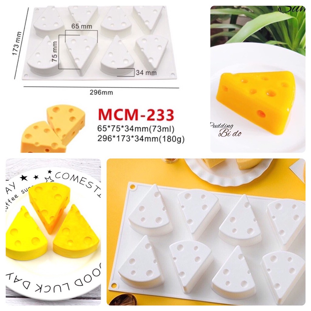 Khuôn làm bánh pudding hình phomai 8 ô silicon siêu mềm, khuôn thỏ heo,làm rau câu cho bé
